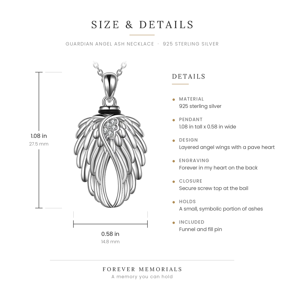 Guardian Angel Ash Necklace - Sterling Silver