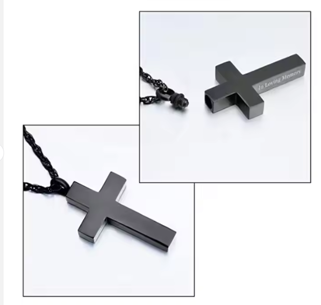 Onyx Cross Memorial Keepsake Necklace