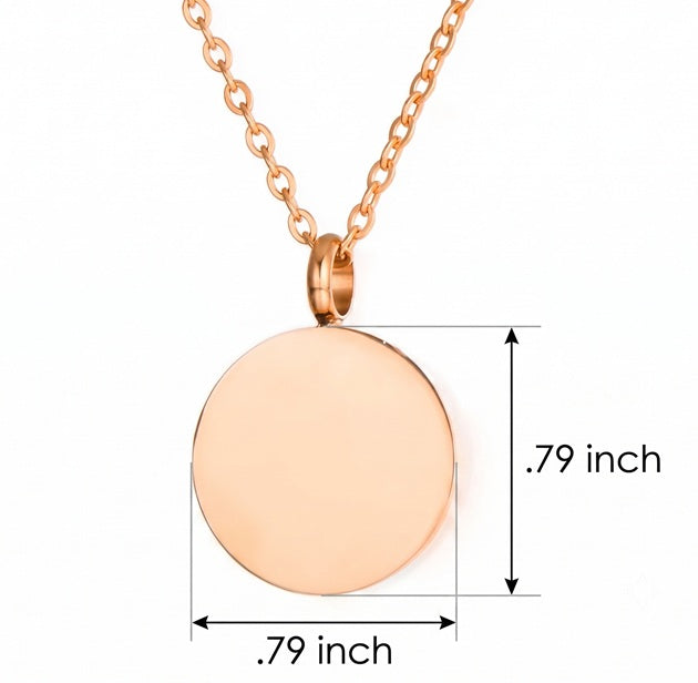 Full Circle Rose Gold Cremation Pendant — Engravable Round Urn Necklace