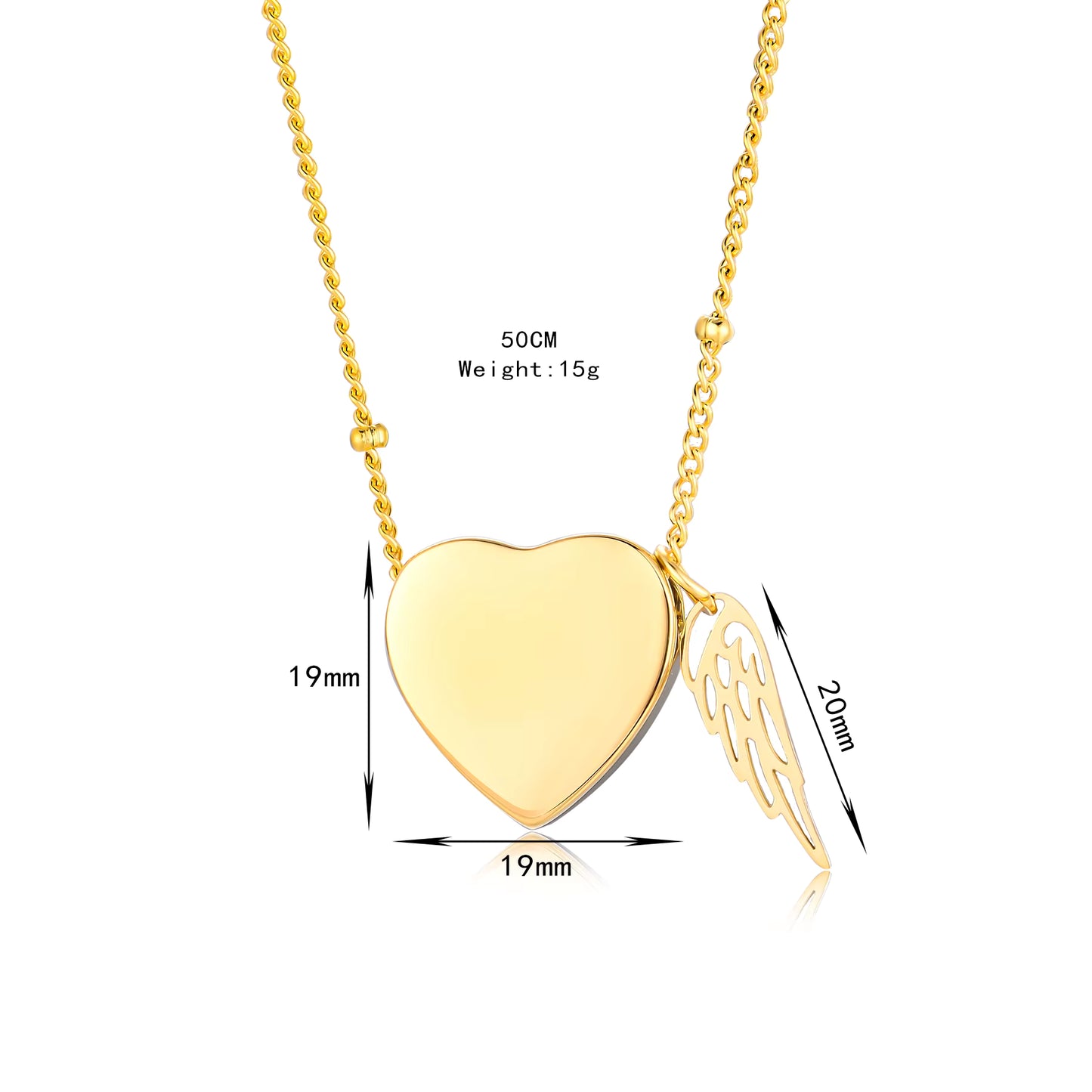 Golden Heart Guardian Wing Cremation Necklace