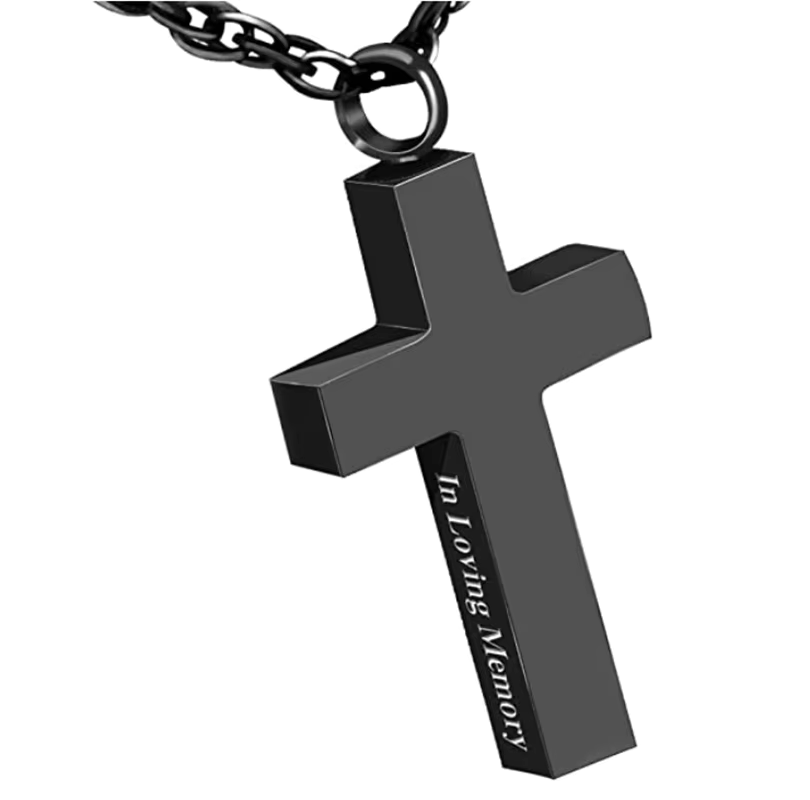 Black color cross cremation pendant for men