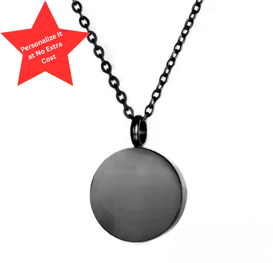 Dimension diagram of the Black color Full Circle cremation pendant, 0.79 inches wide and tall
