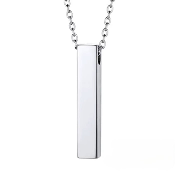 Everlasting Tribute Bar Pendant cremation necklace in polished stainless steel on a cable chain