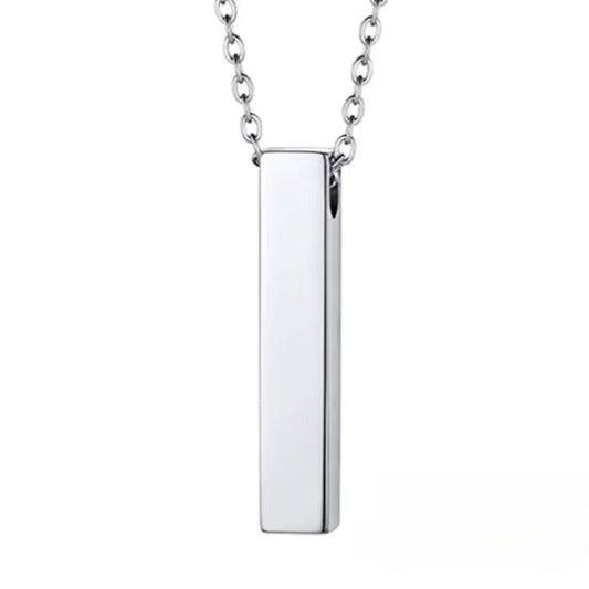 Everlasting Tribute Bar Pendant cremation necklace in polished stainless steel on a cable chain