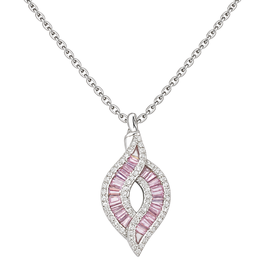 Pink baguette stone entwined flame cremation necklace with sparkling stone border