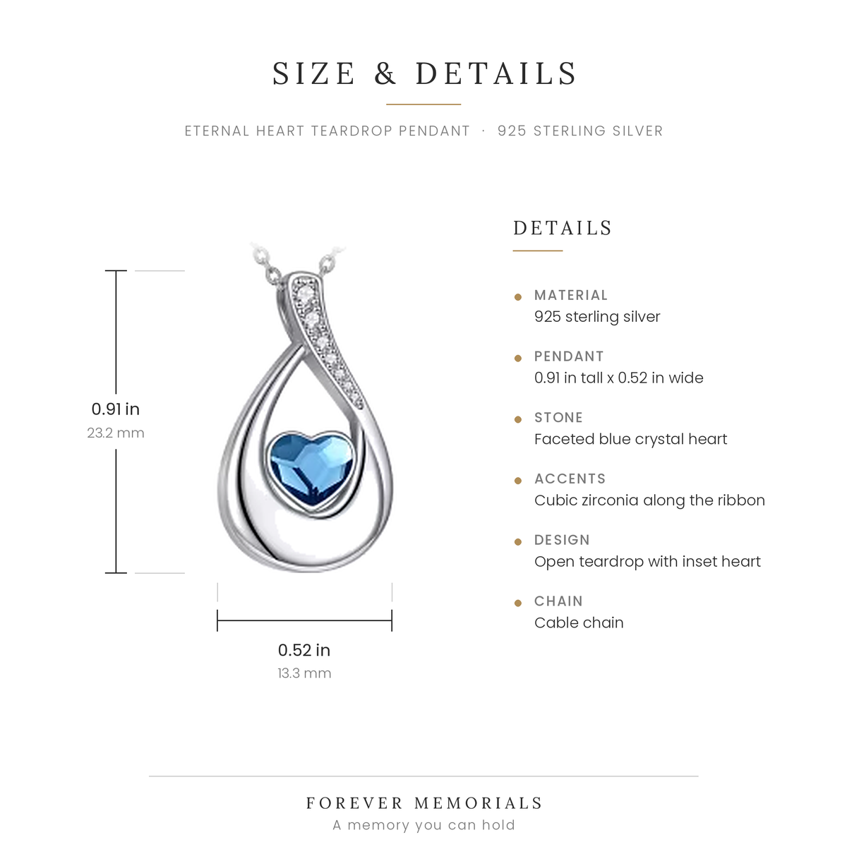 Eternal Heart Teardrop Pendant - Sterling Silver
