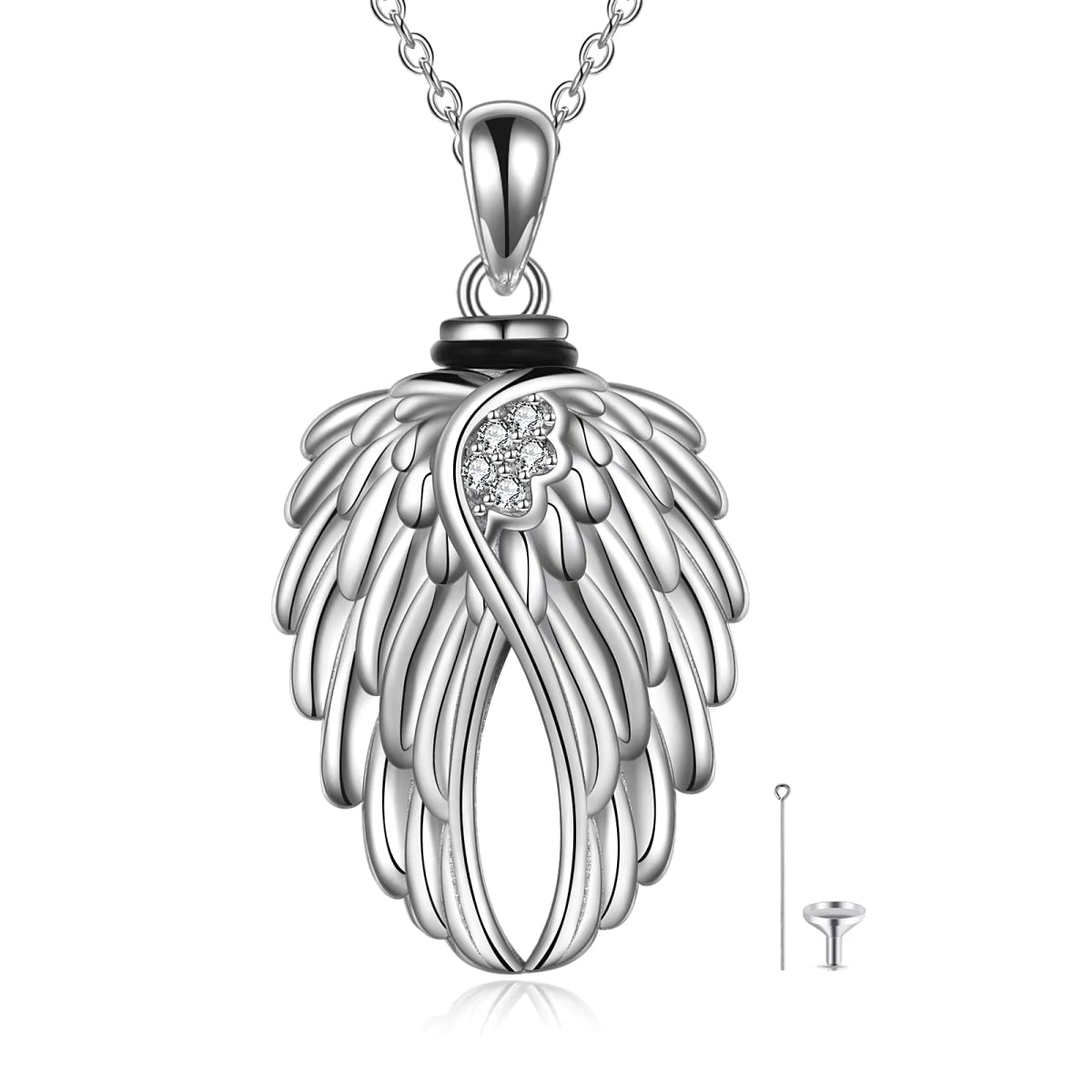 sterling silver angel wing cremation necklace with crystal accents
