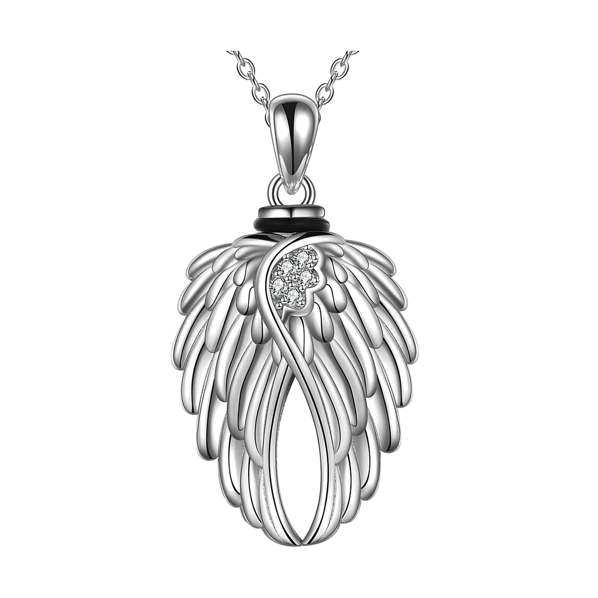 sterling silver angel wing cremation necklace with crystal accents