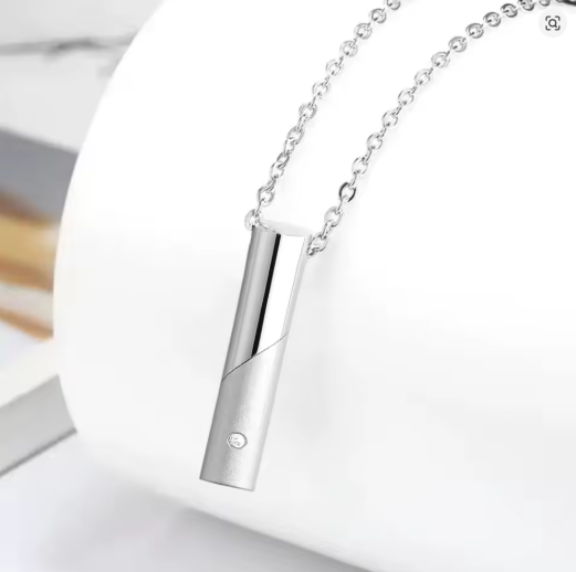 Horizon Bar Pendant — Cylinder Cremation Urn Necklace with Crystal Accent