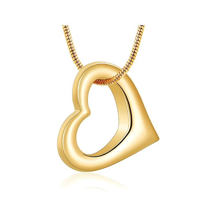 Open heart keepsake pendant in gold finish on a snake chain