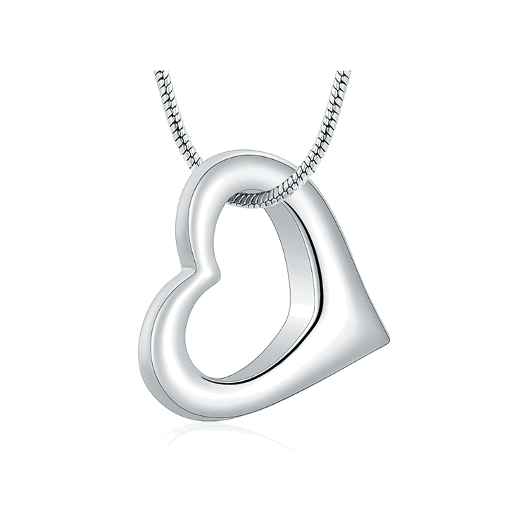 Open heart keepsake pendant in polished stainless steel on a snake chain