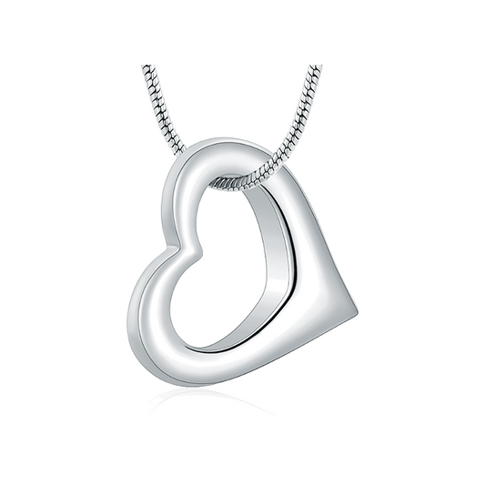 Open heart keepsake pendant in polished stainless steel on a snake chain