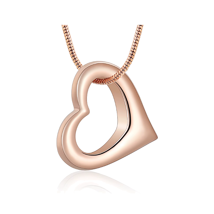 Open heart keepsake pendant in rose gold finish on a snake 