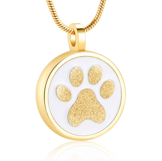 Personalized gold paw print cremation urn necklace for pets – memorial ash pendant jewelry