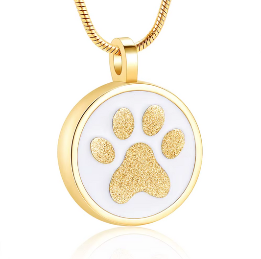 Personalized gold paw print cremation urn necklace for pets – memorial ash pendant jewelry