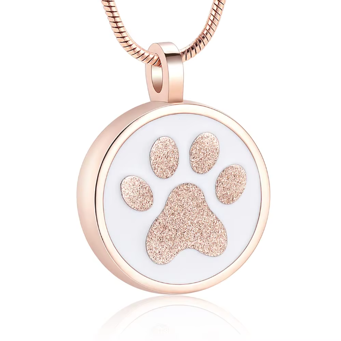 Personalized rose gold paw print cremation urn necklace – pet memorial ash pendant jewelry