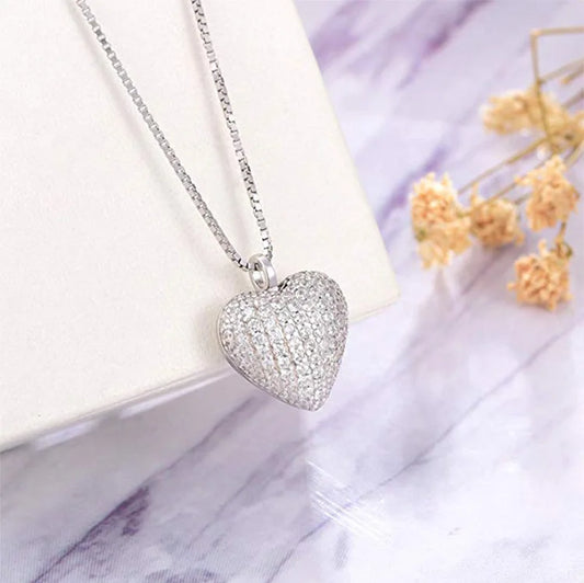 Silver pave crystal heart cremation urn pendant necklace with filling funnel and screw tool, memorial ash keepsake jewelry set