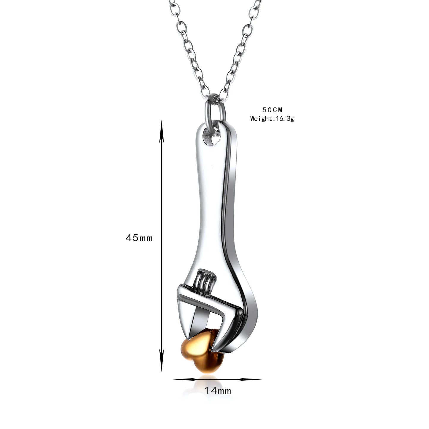 Golden Heart Wrench Memorial Pendant